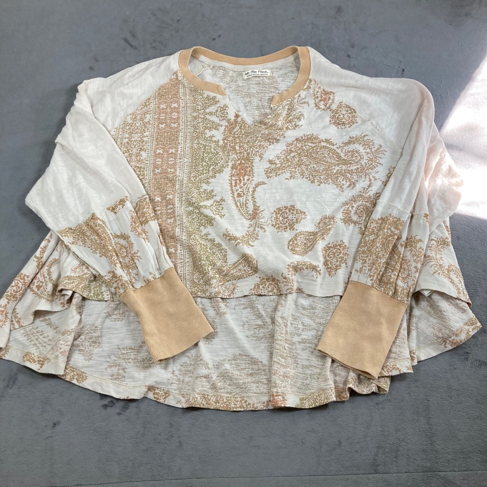 We The Free Free People Paisley Print High Low Oversized Top Medium Tan